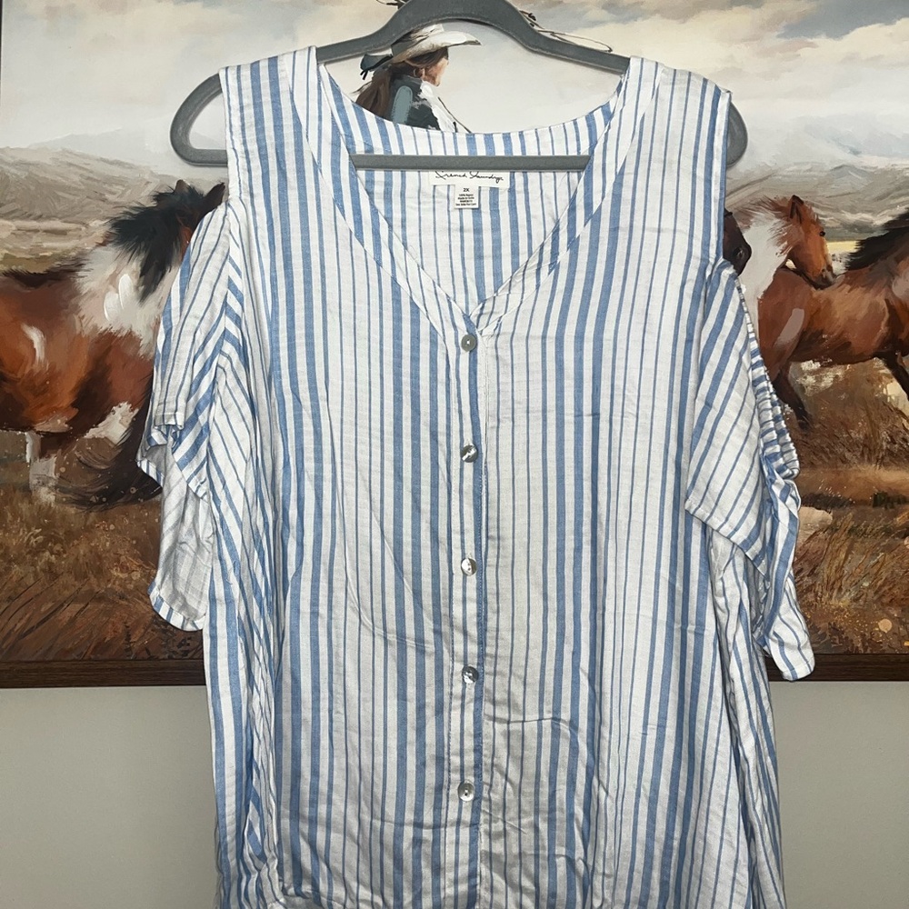 French Laundry Blue and White Striped Button Down Shirt